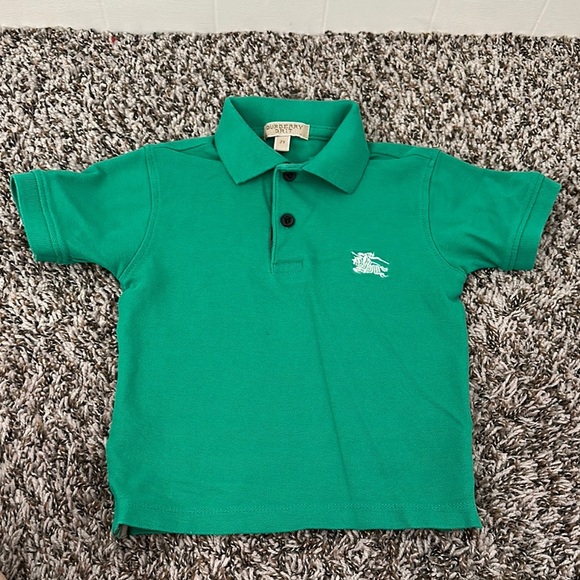 Burberry Brit Polo Top Boys Green Short Sleeves Logo Two Button Size 2 - Picture 1 of 4